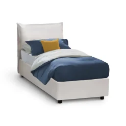 Letto una piazza contenitore bianco 95x215cm rivestito in ecopelle - Delhi