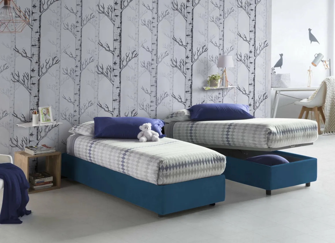 Letti Singoli|Letti Contenitore > Dmora Letto una piazza contenitore 105x215cm sfoderabile - Arzon Blu