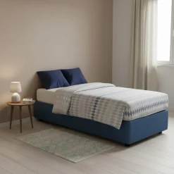 Letto una piazza contenitore blu 95x215cm rivestimento in tessuto - Avova
