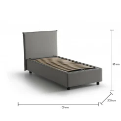 Letto una piazza contenitore grigio 105x205cm rete inclusa - Ajan
