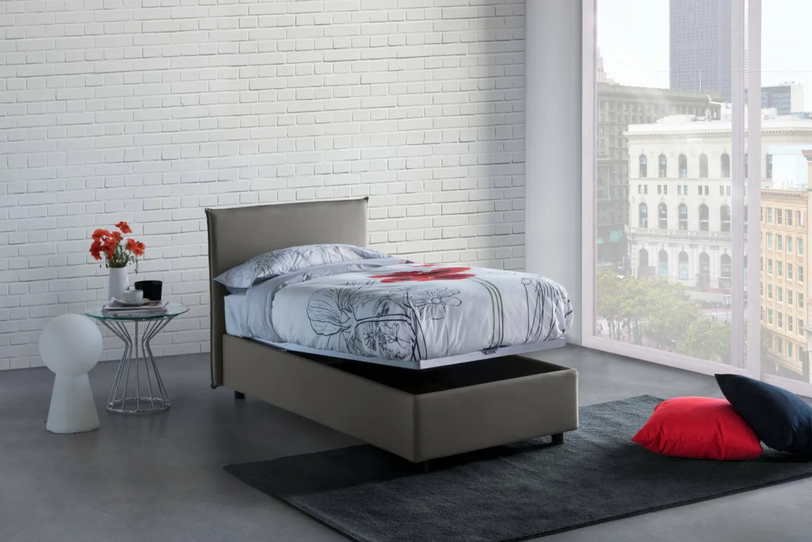 Letto una piazza contenitore grigio 105x205cm rete inclusa - Ajan