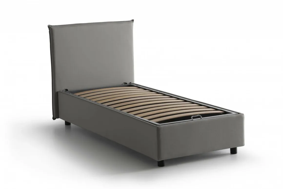 Letto una piazza contenitore grigio 105x205cm rete inclusa - Ajan