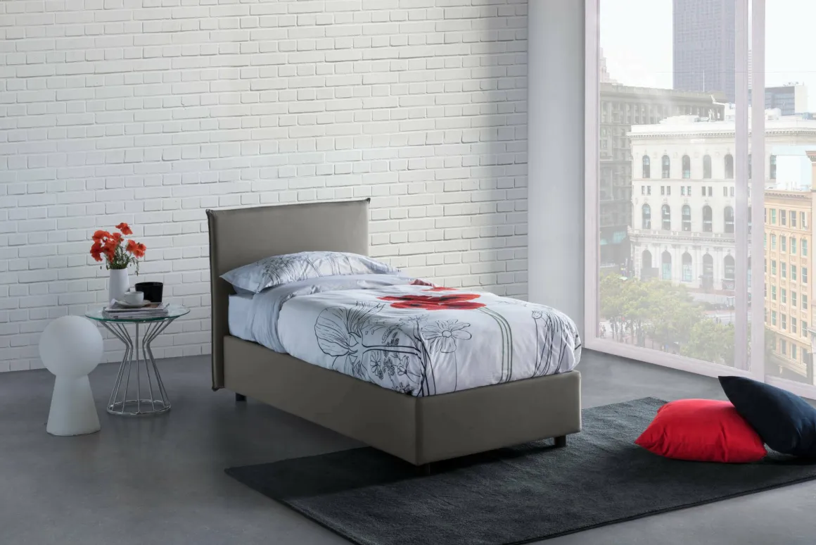 Letto una piazza contenitore grigio 105x215cm rete inclusa - Alder