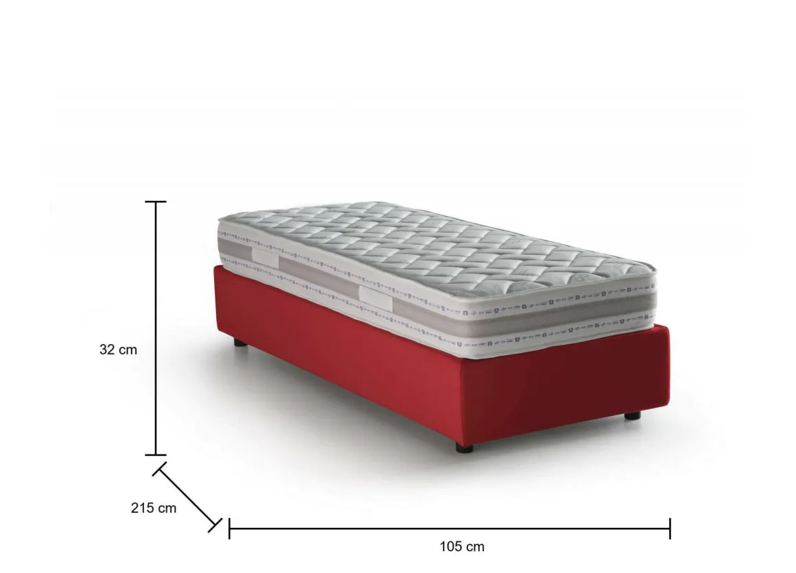 Letto una piazza contenitore rosso 105x215cm materasso incluso - Aribal