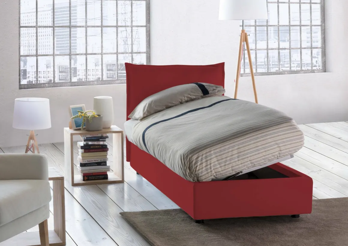 Letto una piazza contenitore rosso 95x205cm rivestimento in tessuto - Aphrodite