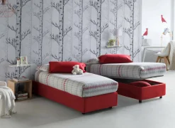 Letto una piazza contenitore rosso 95x215cm materasso incluso - Avova