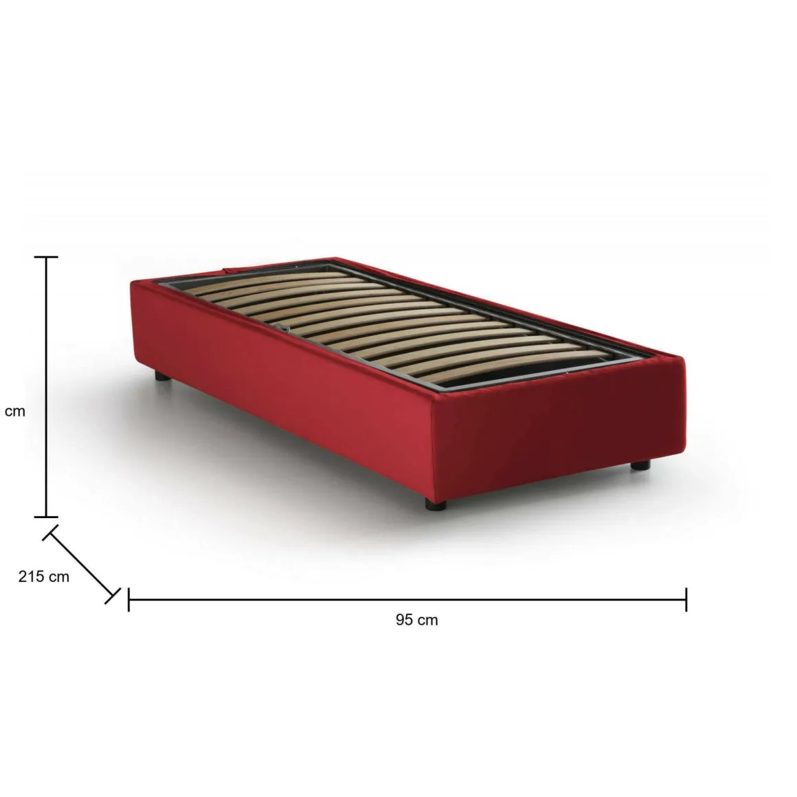 Letto una piazza contenitore rosso 95x215cm sfoderabile - Ava