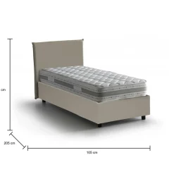 Letto una piazza contenitore tortora 105x205cm rivestimento in ecopelle - Bernarda