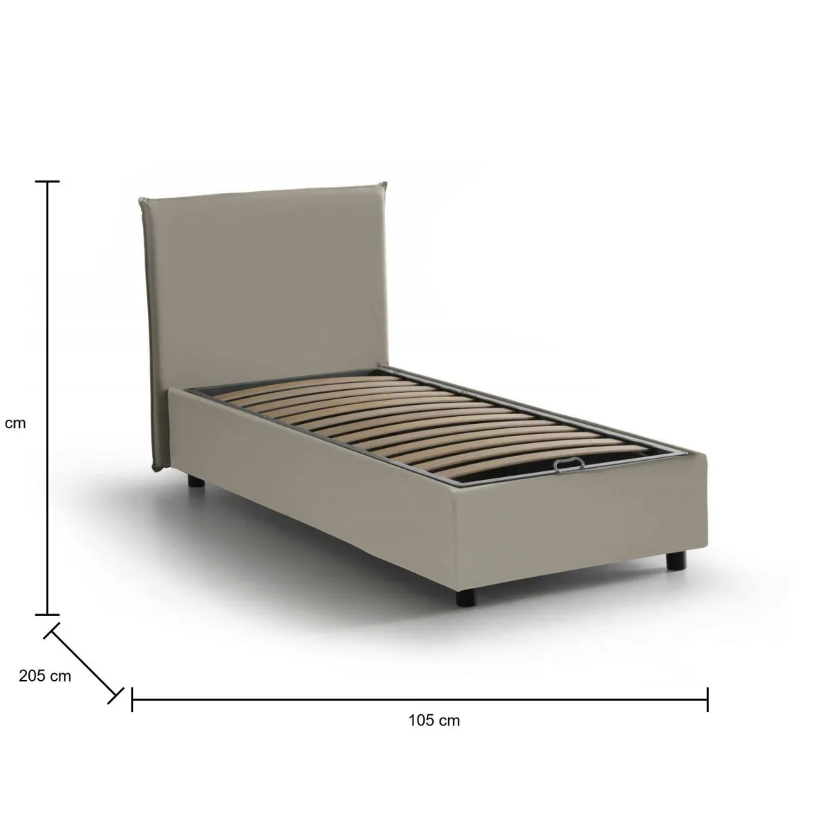 Letto una piazza contenitore tortora 105x205cm rivestito in ecopelle - UmmHakim