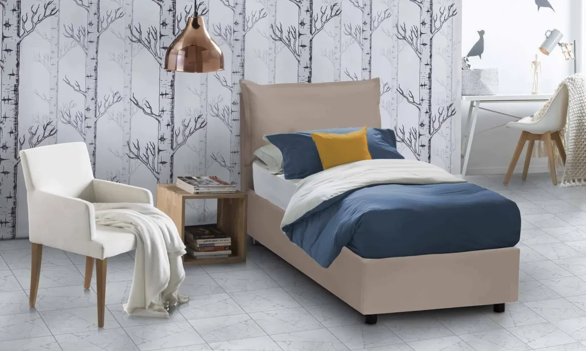Letto una piazza contenitore tortora 105x215cm adatto per materasso 90x200 cm - Anitza