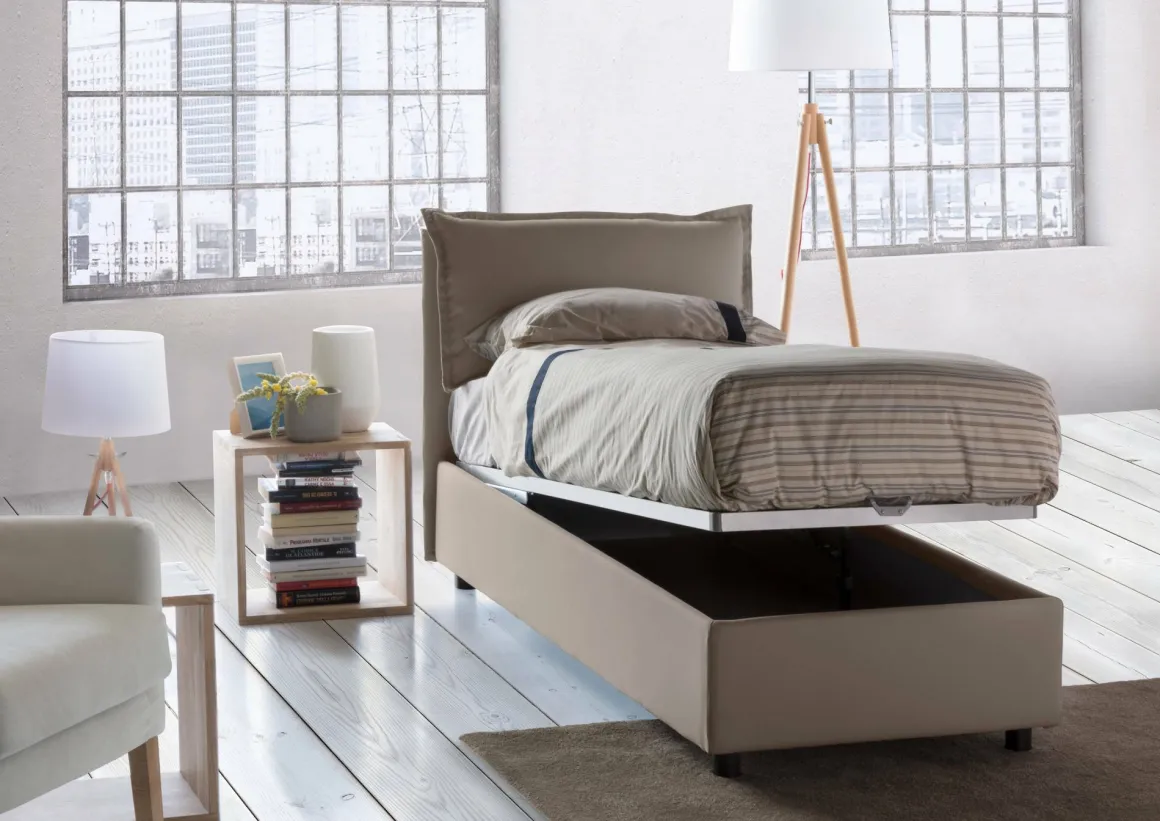 Letto una piazza contenitore tortora 105x215cm moderno - Arzon