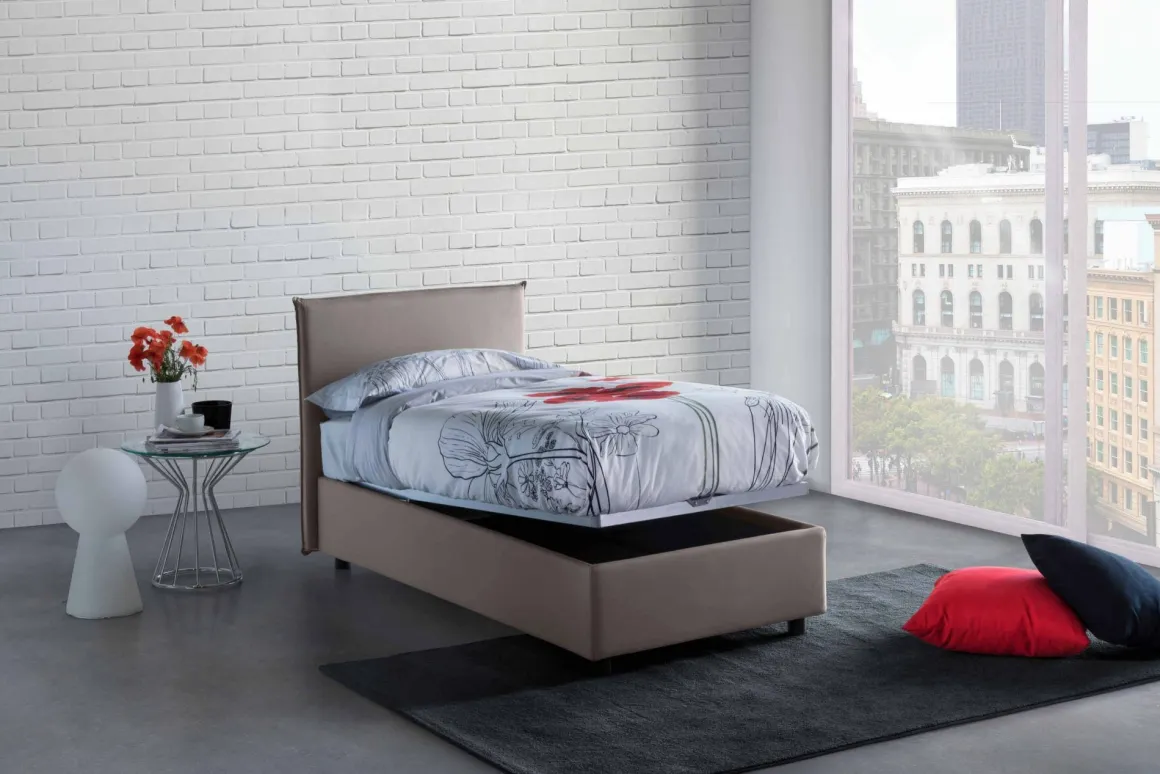Letto una piazza contenitore tortora 105x215cm sfoderabile - Alder