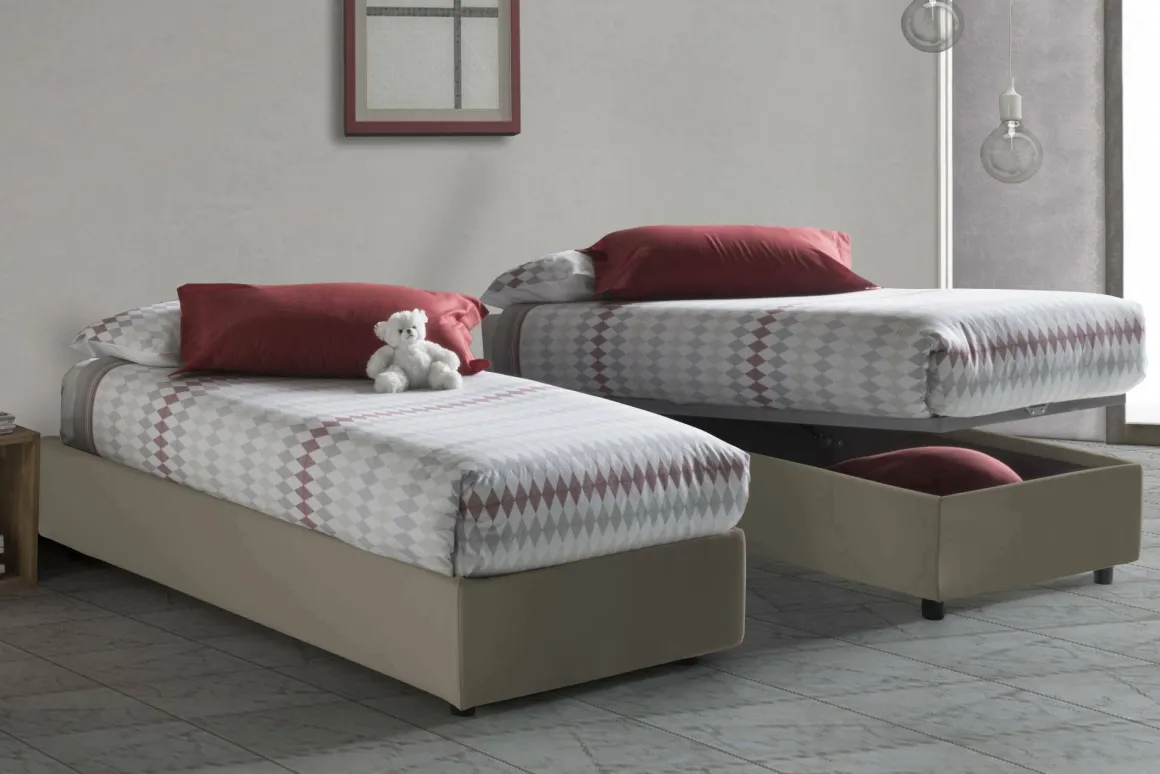 Letto una piazza contenitore tortora 95x205cm design - Andry