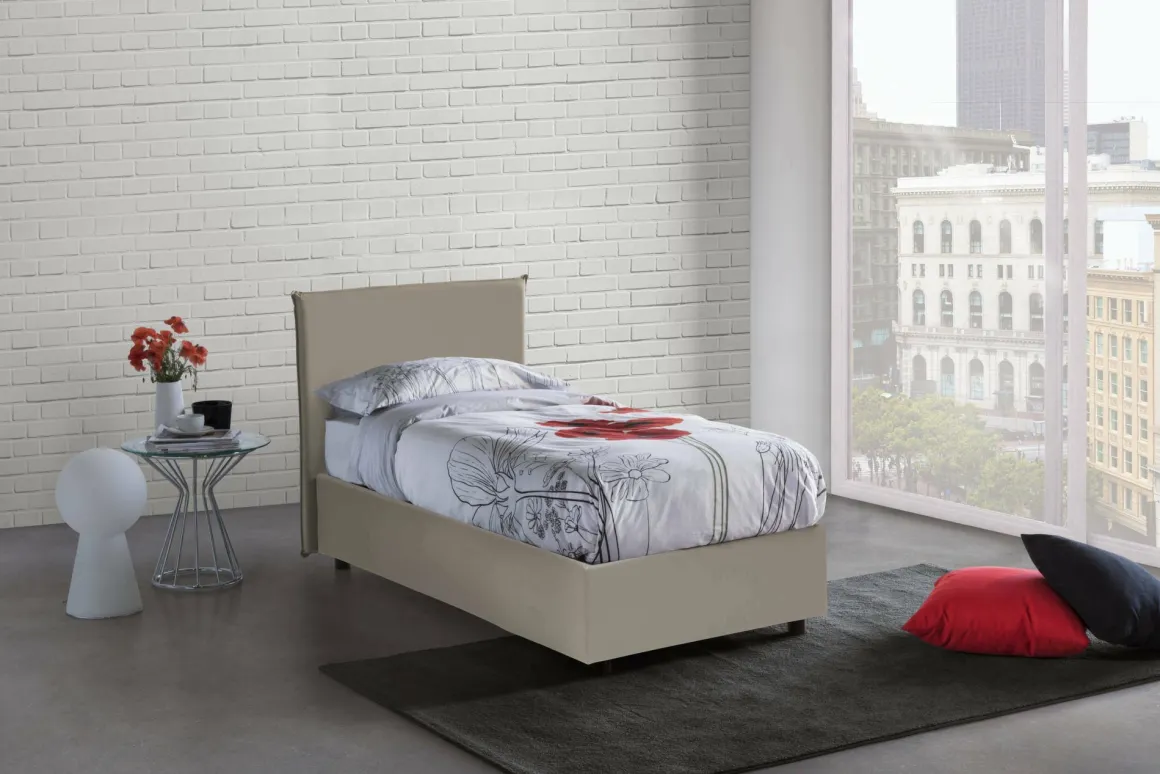 Letto una piazza contenitore tortora 95x205cm sfoderabile - Tashkent