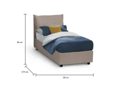 Letto una piazza contenitore tortora 95x215cm sfoderabile - Delhi