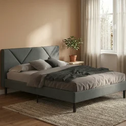 Letti Piazza E Mezza|Letti Piazza E Mezza > Dmora Letto una Piazza e Mezza 120x190 cm Imbottito Moderno con Rete a Doghe e Vano Testiera Salvaspazio 129x204x100h – Hemera Grigio