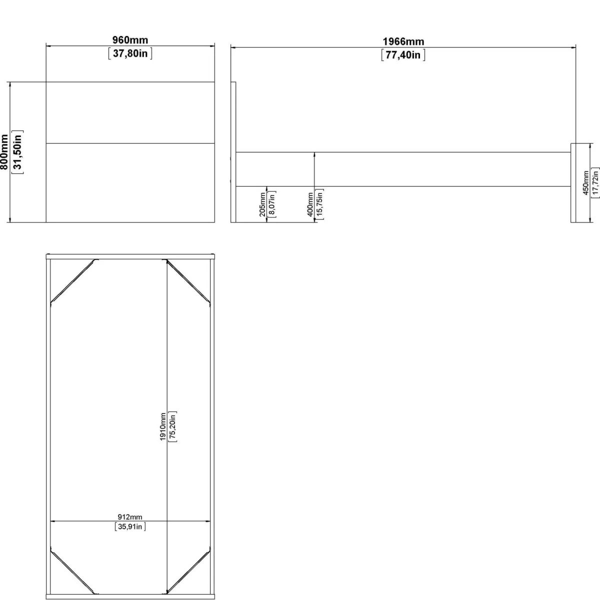 Letti Singoli > Dmora Letto un posto 96x196cm adatto per materasso 90x190 cm - Assar Bianco