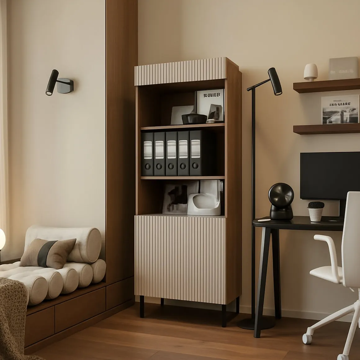 Libreria Agri, 185x42 h60 cm, Noce e Beige