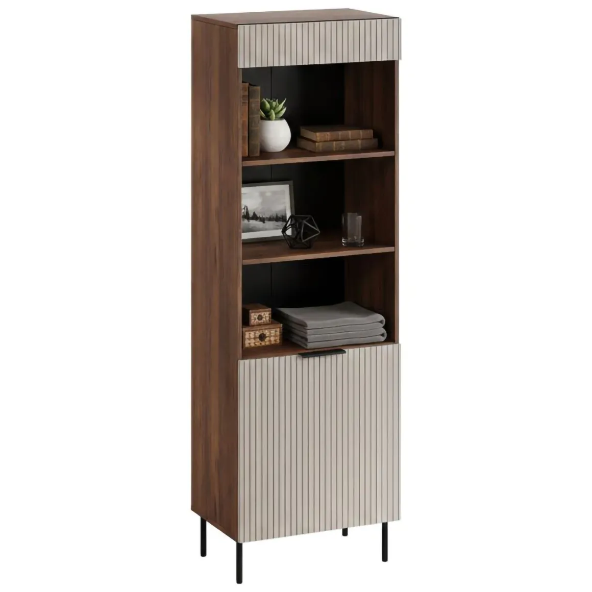 Libreria Agri, 185x42 h60 cm, Noce e Beige
