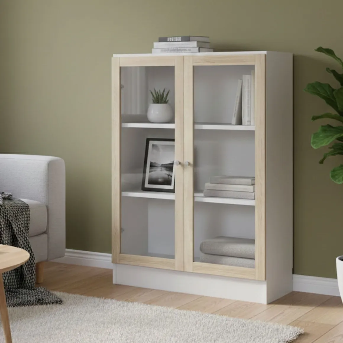 Libreria 2 ante bianca e quercia 79x107h cm - Amphan