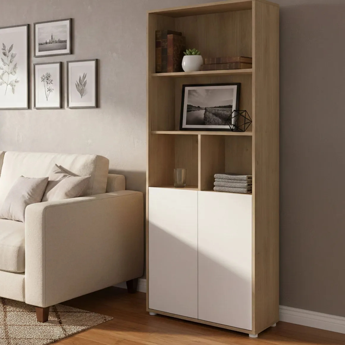 Libreria 2 ante rovere e bianca 79x204h cm - Arancio