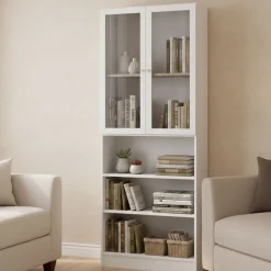 Librerie > Dmora Libreria 2 ante vetro bianca 79x203h cm - Chedeng Bianco