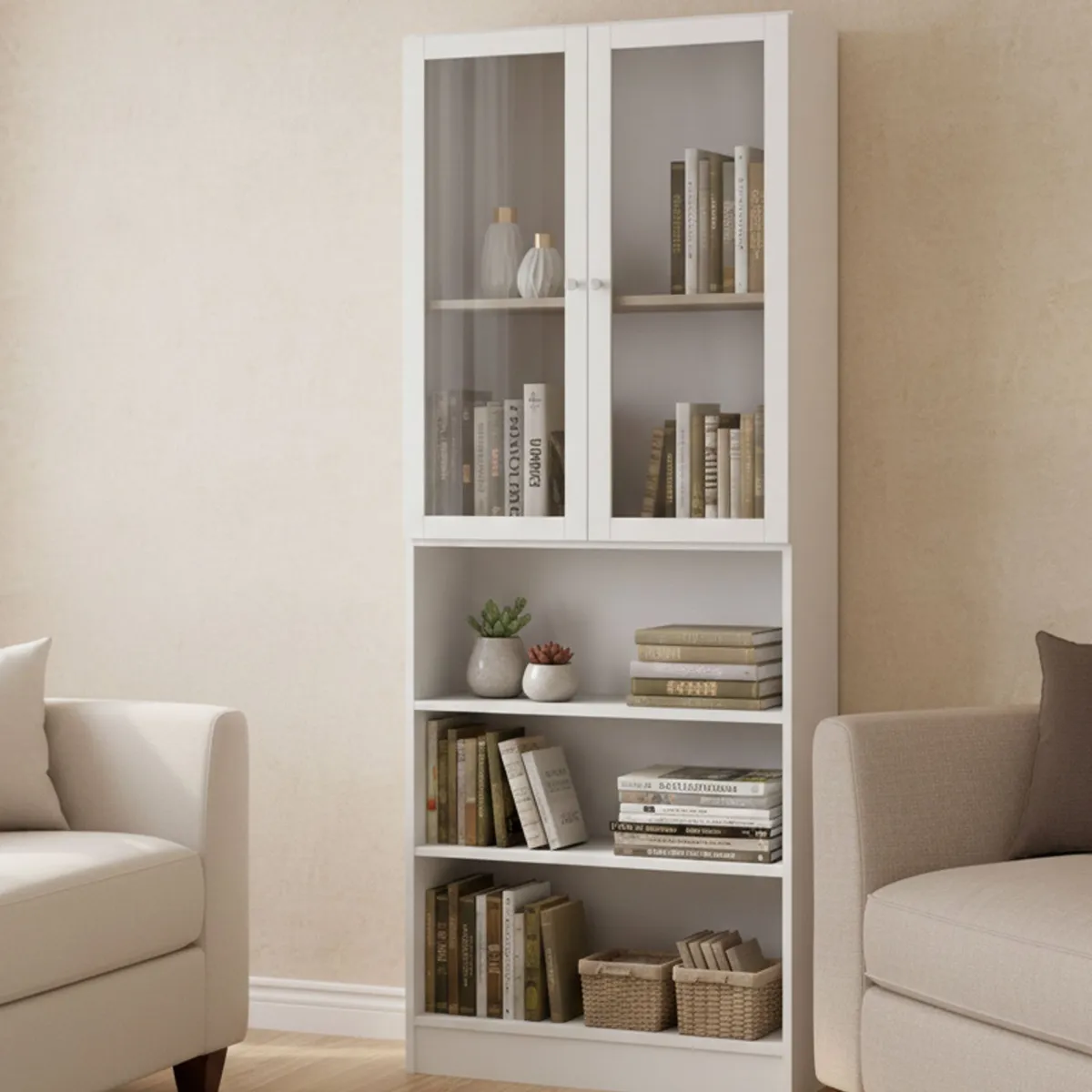 Librerie > Dmora Libreria 2 ante vetro bianca 79x203h cm - Chedeng Bianco
