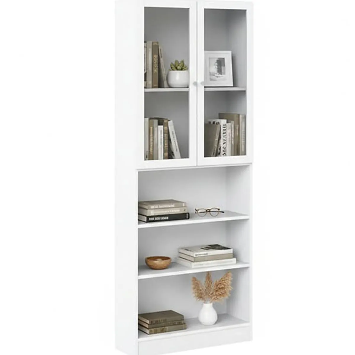 Librerie > Dmora Libreria 2 ante vetro bianca 79x203h cm - Chedeng Bianco