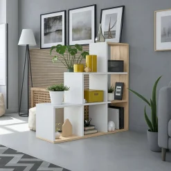 Librerie|Ufficio > Dmora Libreria aperta bianca e rovere 108x110h cm - Abilu Marrone, Bianco Rovere