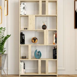 Libreria Beige Marmo 4 Ripiani Installazione Libera 90x20x180h cm, Struttura Verticale - Tribogna