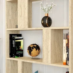 Libreria Beige Marmo 4 Ripiani Installazione Libera 90x20x180h cm, Struttura Verticale - Tribogna