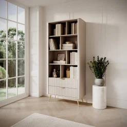 Librerie > Dmora Libreria Beige oro 2 Cassetti 4 Ripiani 88x38x194h cm, con Piedini - Kabavasi Oro, Beige