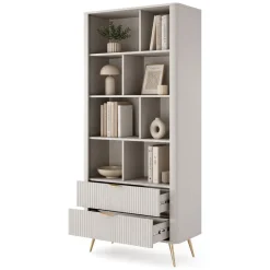 Librerie > Dmora Libreria Beige oro 2 Cassetti 4 Ripiani 88x38x194h cm, con Piedini - Kabavasi Oro, Beige