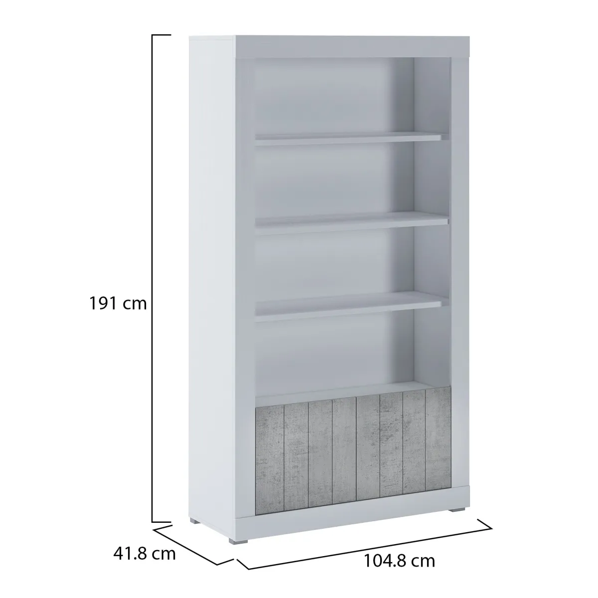 Librerie > Dmora Libreria Bianco Grigio Cemento 3 Ripiani 2 Ante 105x42x191h cm, Installazione a Terra - Spinoso Grigio, Bianco Cemento