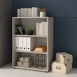 Libreria Bianco Grigio Cemento 4 Ripiani Installazione a Terra 79x34x118h cm, Sfumatura Colore Struttura Cemento - Leporano