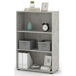 Libreria Bianco Grigio Cemento 4 Ripiani Installazione a Terra 79x34x118h cm, Sfumatura Colore Struttura Cemento - Leporano