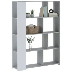 Libreria Bianco Grigio Cemento 6 Ripiani Installazione a Terra 129x33x174h cm, Colore Struttura Grigio - Oro