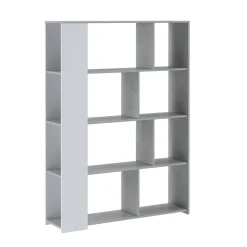 Libreria Bianco Grigio Cemento 6 Ripiani Installazione a Terra 129x33x174h cm, Colore Struttura Grigio - Oro