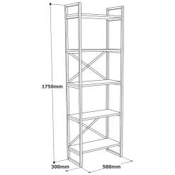 Libreria Bianco Marmo oro 5 Ripiani Installazione Libera 58x30x175h cm, Utilizzabile Come Divisorio Locale - Trecenta