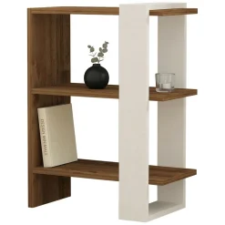 Libreria Bianco Marrone Noce 3 Ripiani Installazione Libera 52x25x70h cm, Sfumatura Colore Struttura Noce - Netro