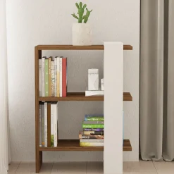 Librerie > Dmora Libreria Bianco Marrone Noce 4 Ripiani Installazione Libera 90x20x180h cm, Sfumatura Colore Struttura Noce - Tribogna Marrone, Bianco Noce