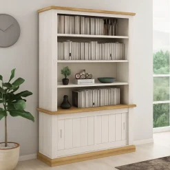 Librerie > Dmora Libreria Bianco Marrone 3 Ripiani 2 Ante 122x40x203h cm, Installazione a Terra - Evandro Marrone, Bianco