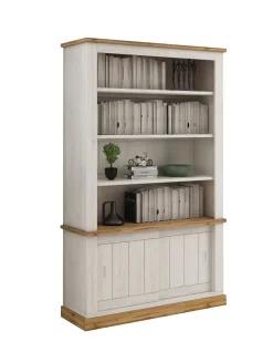 Librerie > Dmora Libreria Bianco Marrone 3 Ripiani 2 Ante 122x40x203h cm, Installazione a Terra - Evandro Marrone, Bianco