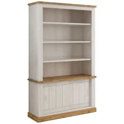 Librerie > Dmora Libreria Bianco Marrone 3 Ripiani 2 Ante 122x40x203h cm, Installazione a Terra - Evandro Marrone, Bianco