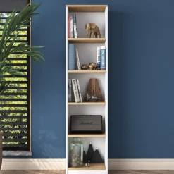 Librerie > Dmora Libreria Bianco Marrone Rovere 4 Ripiani Installazione Libera 40x25x162h cm, Sfumatura Colore Struttura Rovere - Clitunno Marrone, Bianco Rovere