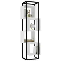 Libreria Bianco Marrone Rovere 4 Ripiani Installazione Libera 44x29x140h cm, Sfumatura Colore Struttura Rovere - Navel