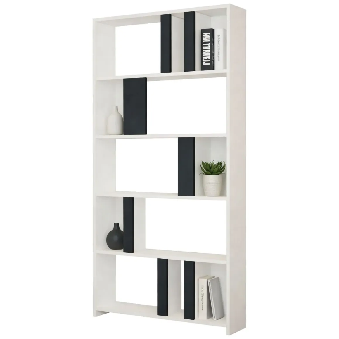 Librerie > Dmora Libreria Bianco Nero Antracite 8 Ripiani Installazione Fissaggio al Muro 90x25x172h cm, Sfumatura Colore Struttura Antracite - Cergnago Nero, Bianco Antracite