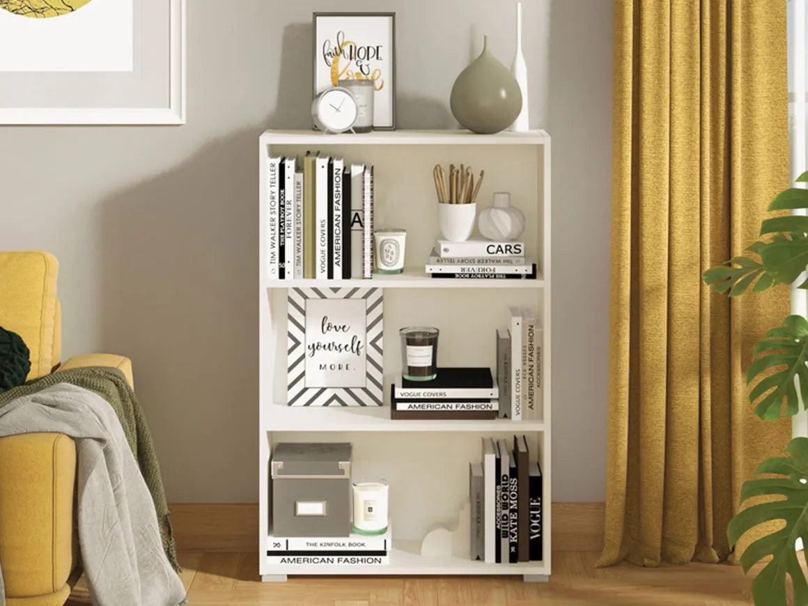Librerie > Dmora Libreria 3 Ripiani Installazione a Terra 70x24.5x142h cm, Sfumatura Colore Struttura Opaco - Prisco Bianco Opaco