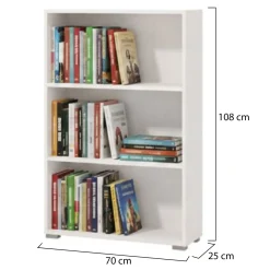 Librerie > Dmora Libreria 3 Ripiani Installazione a Terra 70x24.5x142h cm, Sfumatura Colore Struttura Opaco - Prisco Bianco Opaco