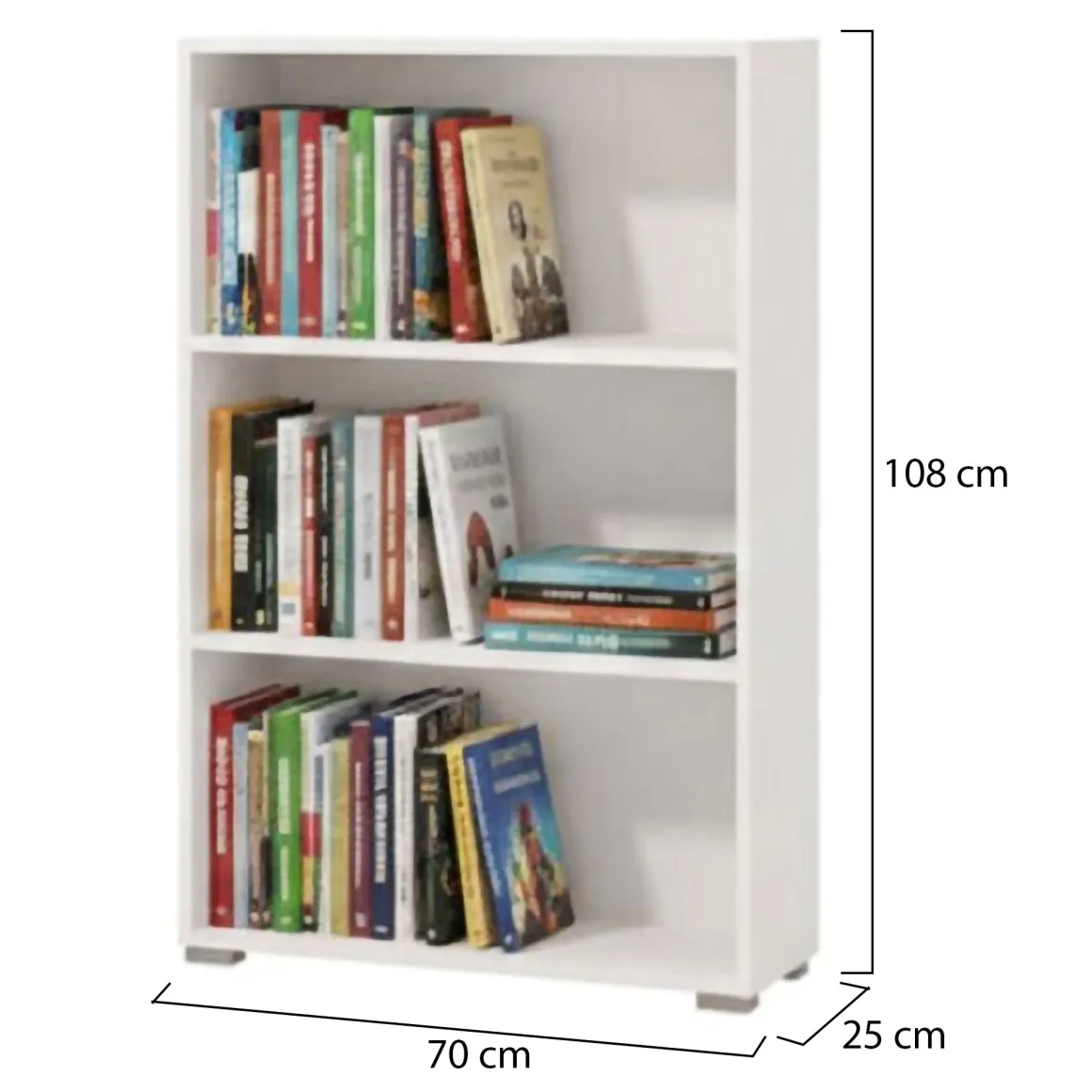 Librerie > Dmora Libreria 3 Ripiani Installazione a Terra 70x24.5x142h cm, Sfumatura Colore Struttura Opaco - Prisco Bianco Opaco